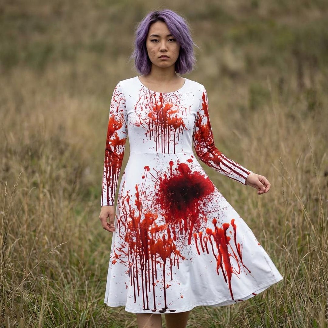 Gothic Blood Splatter Maxi Dress | Emo Horror Aesthetic Gown | Dark Macabre Cosplay | Slasher Grunge