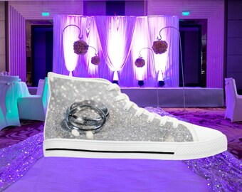 I DO Wedding Day sneakers,  Silver Glitter Bridal shoes, Bride tennis shoes, Women's High-Top Sneakers, gift for her, Wedding Reception