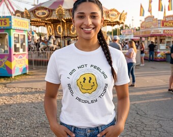 Funny Humorous Unisex T-Shirt, Not Real Peopley Today, Introvert Gift, Sarcastic Graphic Tee, Quirky Unique Shirt, Unisex Jersey Short