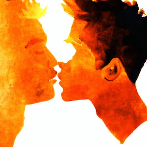 Classy Gay Artwork Digital Photo - Two boys kissing, Golden- Original and Inverted!