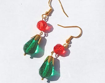 Deco Howl Pendragon's Earrings from Howl's Moving Castle: Red & Green Crystal Cosplay Jewelry