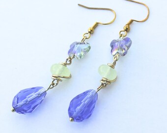 Blue Butterfly and Yellow Citrine Drop Earrings | Blue, Yellow, and Gold | Gold Tone Findings | Yellow Citrine Earrings | Butterfly Earrings