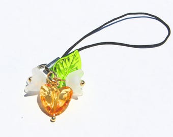 Orange Blossom Heart Phone Charm: Cottagecore Floral Dangle