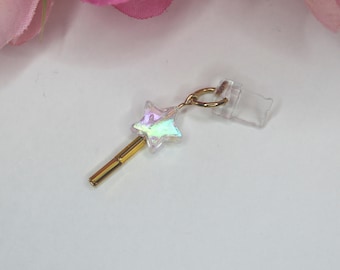 Iridescent Star Wand Phone Charm: Kawaii Dust Plug