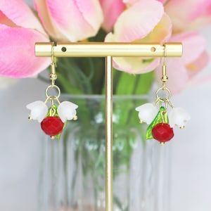 Red Apple Blossom Earrings: Handmade Floral Dangle Earrings