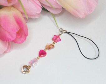 Baby Pink Beaded Phone Charm: Handmade Coquette Kawaii Accessory