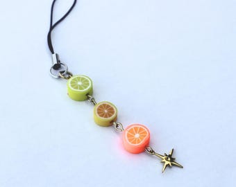 Orange Citrus Yellow Lemon Twinkle Phone Charm | Polymer Clay Charm | Fruity Keychain | Zesty Fruit Keychain | Cute Colorful Accessory