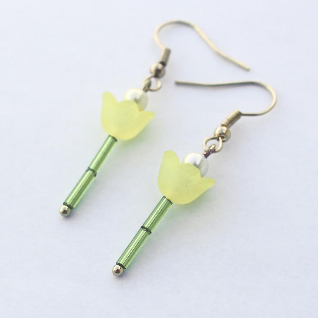 Yellow Tulip Drop Earrings | Yellow and Green | Gold Tone Findings ...