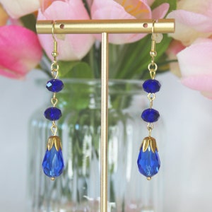 Blue Glass Bead Drop Earrings | Handmade Earrings | Handmade Jewelry | Holiday Earrings | Ornament Earrings | Winter Style Earrings