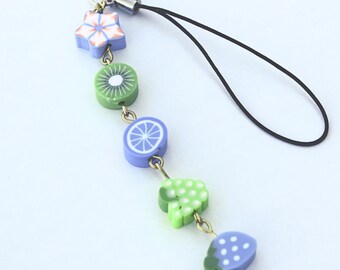 Blue Citrus Fruit Basket Phone Charm | Cute Blue Tone Charm | Fruity Keychain | Bag Accessory | Fruit Bag Charm