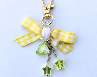 Lemon Star Picnic Bag Charm – Yellow Gingham Bow with Star Charms | Cute Coquette Purse Accessory | Cute Keychain