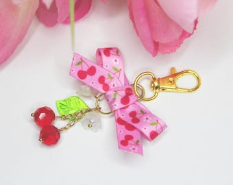 Handmade Cherry Blossom Bag Charm: Beaded Purse Accessory