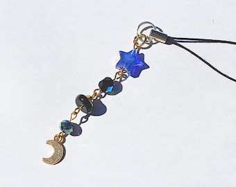 Holographic Star & Moon Phone Charm: Handmade Celestial Beaded Accessory