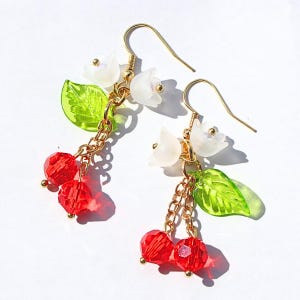 Cherry Bloom Dainty Blossom Earrings |  Juicy, Yummy, and Fruity | Handmade Earrings