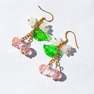 Pink Cherry Bloom Dainty Blossom Earrings |  Juicy, Yummy, and Fruity | Handmade Earrings | Coquette Style