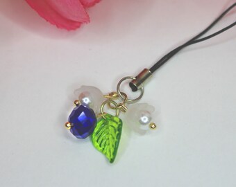 Handmade Blueberry Blossom Phone Charm: Fruity Beaded Dangle