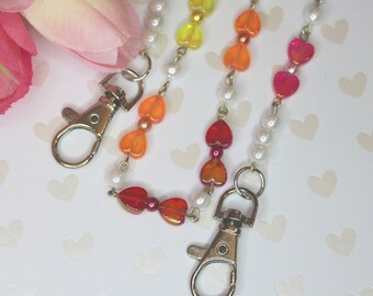 Rainbow Heart Beaded Bag Chain: Handmade Acrylic & Glass Accessory