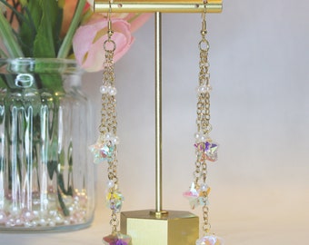 Shooting Star Drop Chain Earrings | Mini Portable Sun Catchers | Spread the Rainbow Wherever You Go | Handmade Earrings