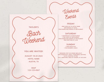 Taylor Party Bachelorette Invitation & Itinerary Template | Wavy Scallop Border | Modern Bache Weekend | Editable Printable on Canva