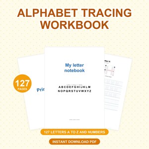 Alphabet Tracing Workbook A-Z, Print and Cursive Letter Practice Pages Plus Numbers, Preschool Kindergarten PDF Instant Download