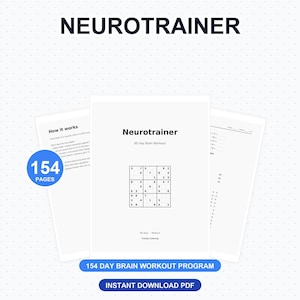 Brain Workout Workbook, 60 Day Neurotrainer Program with Daily Memory Logic and Attention Exercises, Printable PDF Instant Download