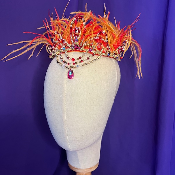 Red and Gold Ballet Tiara perfect for Firebird, Swarovski Components, La Bayadere, Gamzatti, Medora, Le Corsaire, Odalisque