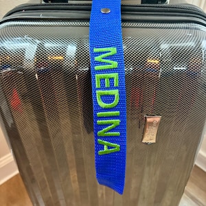Personalisierter blauer gestickter Gepäckanhänger, Taschenanhänger