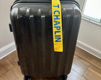 Personalized Embroidered Luggage Tag — Custom Bag ID Strap with Metal Snap, Yellow