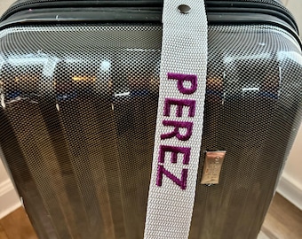 Personalized Embroidered Luggage Tag — Custom Bag ID Strap with Metal Snap, Gray