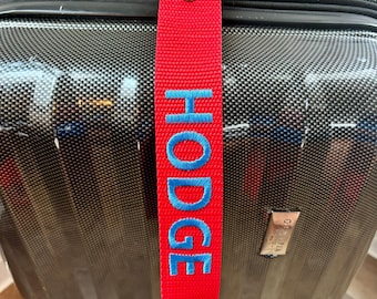 Personalized Embroidered Luggage Tag — Custom Bag ID Strap with Metal Snap, Red