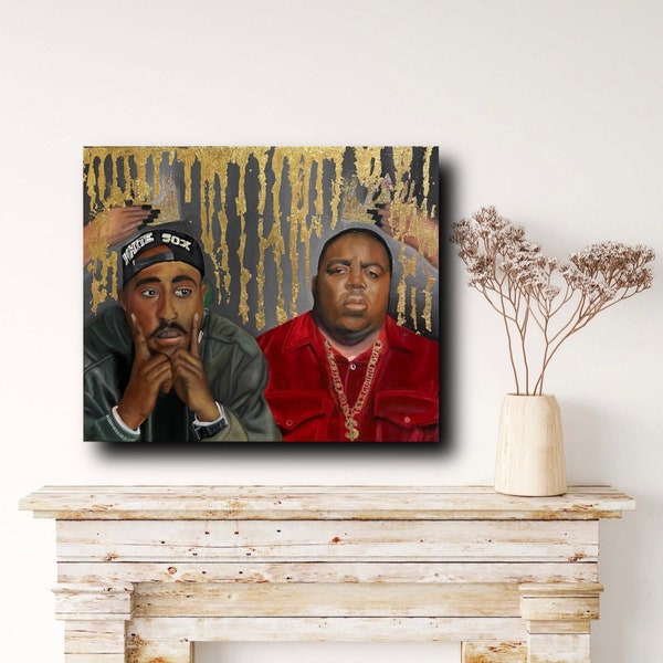 Tupac And Biggie Original Oil Canvas Painting 24x24in