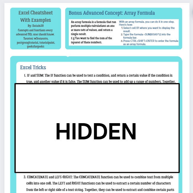 Excel Cheat Sheet Data Analysis Functions Vlookup Index Match Etsy