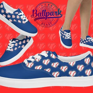 Blue Baseball Hearts Women’s lace-up canvas shoes