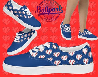 Blue Baseball Hearts Women’s lace-up canvas shoes