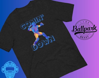 COMIN' DOWN- Graphics T-Shirt, Baseball Catcher T-Shirt, Adult Catcher Baseball Unisex T-Shirt, Funny Baseball Catcher T-Shirt