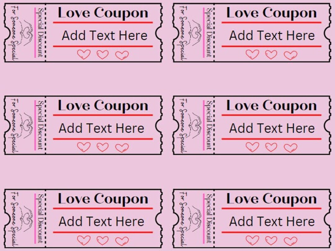 Customizable Love Coupon, Valentine Printable, Valentines, Digital