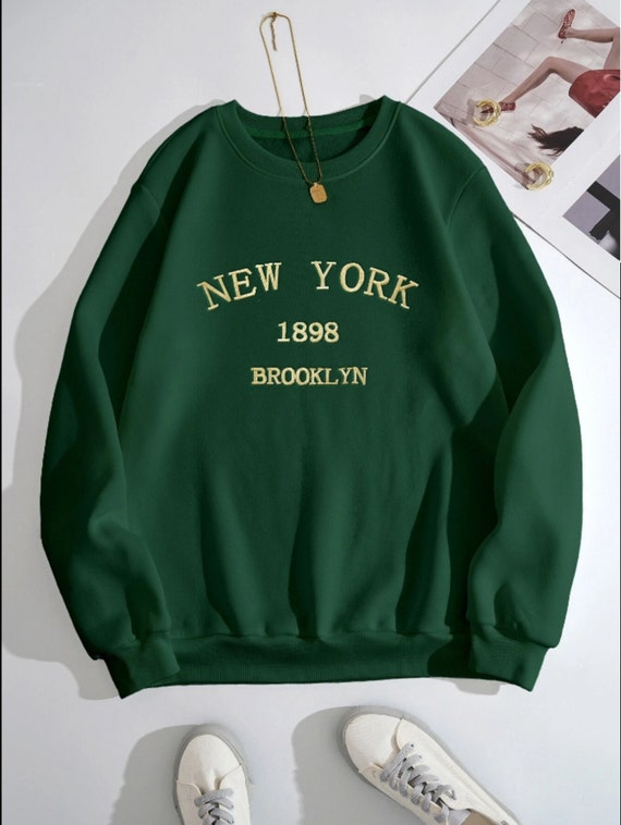 Dark Green New York Sweatshirt - Gold Lettering Style - Etsy