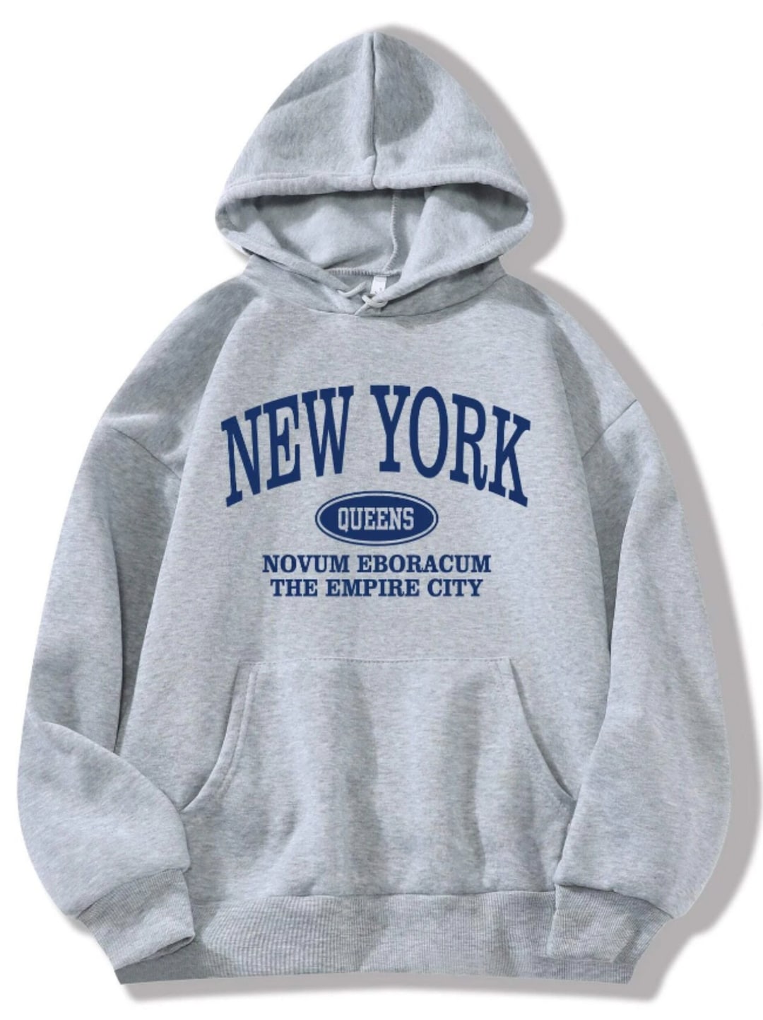Gray Hoodie With Blue 'new York Queens' Typography - Etsy