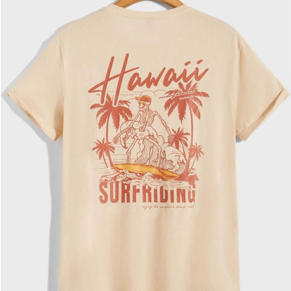 Hawaii Skeleton Surfing T-Shirt - Ride the Waves with Style