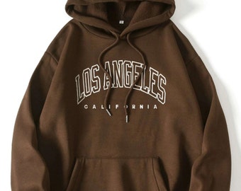 Sudadera con capucha marrón de Los Ángeles - Estilo clásico con letras blancas
