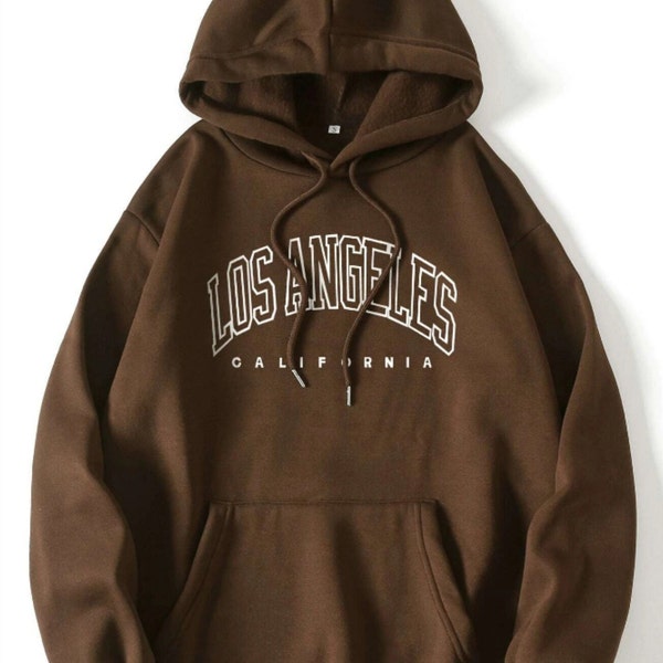Los Angeles Brown Hoodie - Classic Style with White Lettering