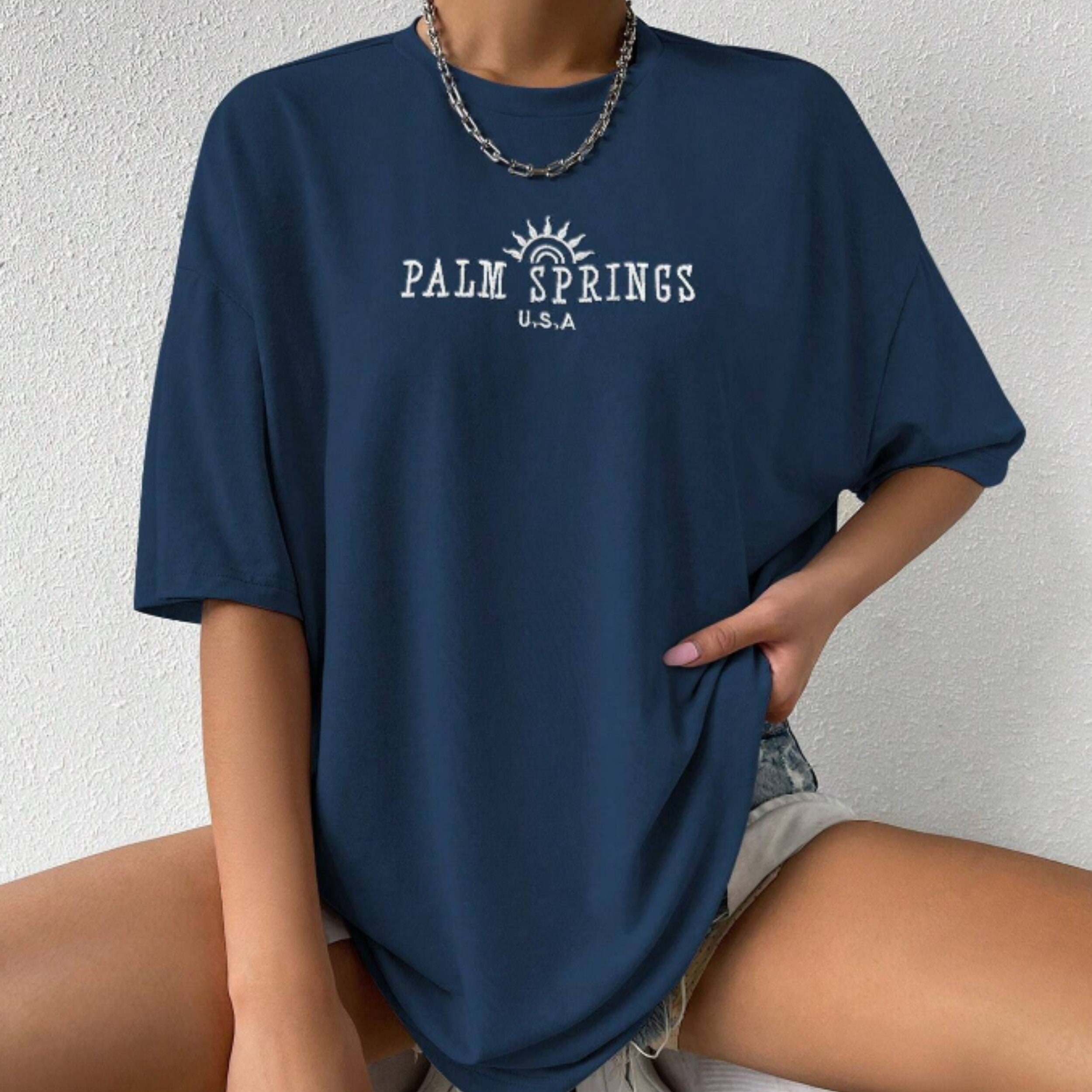 Navy Blue 'palm Springs USA' Shirt - Embrace Desert Chic - Etsy