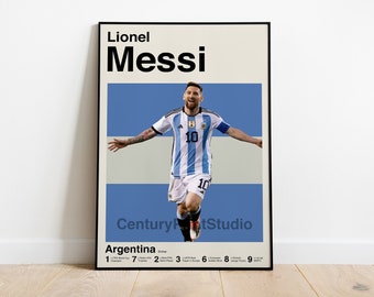 Lionel Messi Argentina VM-affisch, fotbollstryck från mitten av århundradet (digital nedladdning)