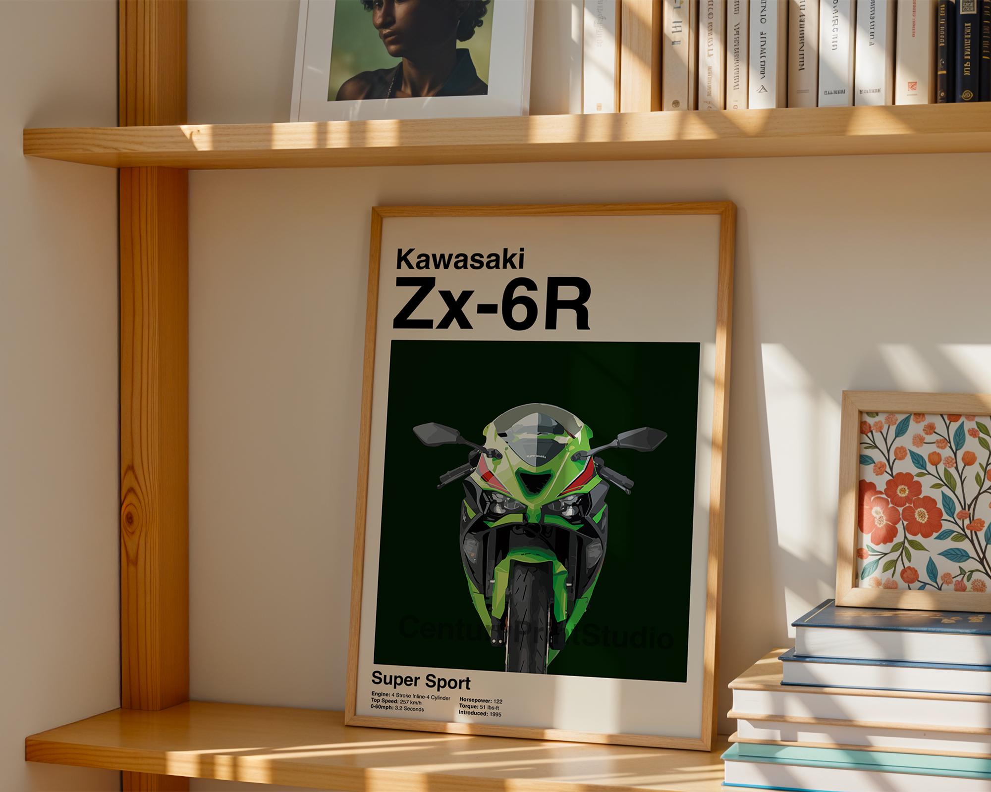 タイアート　絵画 カワサキZX6Rポスター、スポーツバイクのウォールアート、レーシング