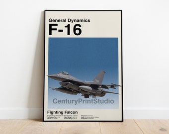 F-16 Poster, 16 x 24 General Dynamics, Fighter Jet Minimalist, Mid-Century Modern Print, Wall Art  -DIGITAL DOWNLOAD-