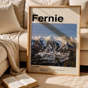 Fernie Ski Resort Poster, Bergwandkunst, modernes Skidekor, minimalistische Skiortkunst, Geschenk für Skifahrer & Snowboardfahrer, Fernie Canada Print