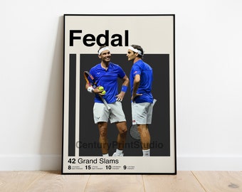 Affiche de Rafa Nadal & Roger Federer, impression de tennis 16 x 24, impression de Nadal Federer, art du tennis, impression minimaliste, affiche de tennis - TÉLÉCHARGEMENT NUMÉRIQUE-