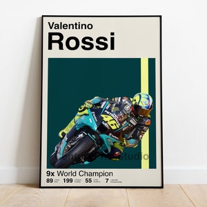 Valentino Rossi Poster, MotoGP Yahama Minimalist, Motorsport Poster, Mid-Century Modern Print, Sportposter, Sport Schlafzimmerposter für Ihn