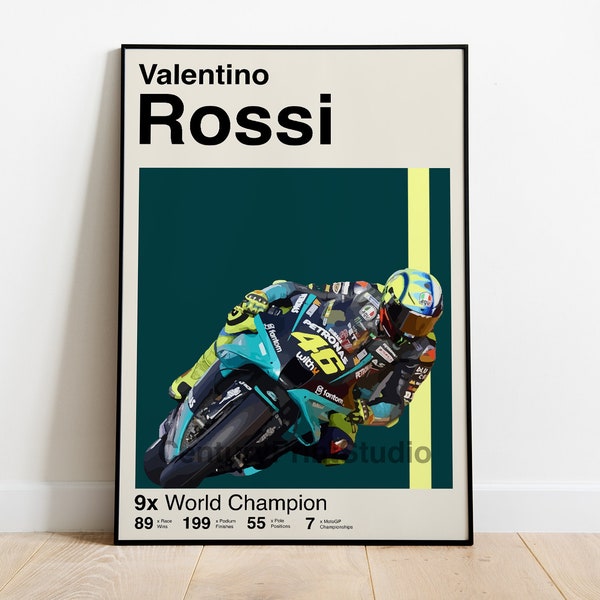 Valentino Rossi Poster, 16 x 24 MotoGP Yamaha Minimalist, Mid-Century Modern Print, Wall Art  -DIGITAL DOWNLOAD-