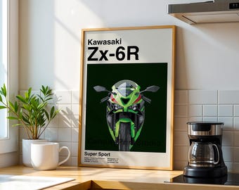 Kawasaki ZX6R Sportbike Poster, Modern Motorcycle Wall Art - Etsy
